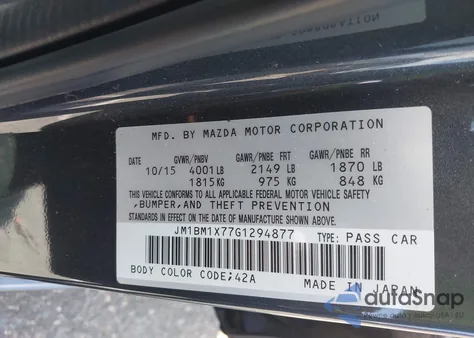 2016 Mazda Mazda3 I Grand Touring z USA, uszkodzony, nr VIN JM1BM1X77G1294877